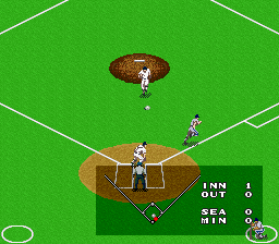 Super Bases Loaded 3: License to Steal (SNES) screenshot: The ball didn't go too far