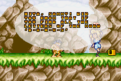 Prehistorik Man (Game Boy Advance) screenshot: She says if I find all the letters of BONUS, I go to a secret cave full of bonuses.