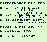 Monster Truck Wars (Game Boy) screenshot: My truck's stats.
