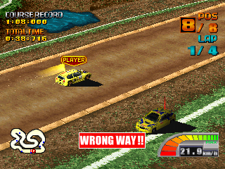 RC de GO! (PlayStation) screenshot: Wrong Way!!