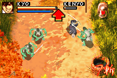 Samurai Deeper Kyo (Game Boy Advance) screenshot: Let me show you the can opener I used to open this can of whoop-ass on you.