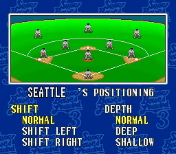 Super Bases Loaded 3: License to Steal (SNES) screenshot: Defensive shift options