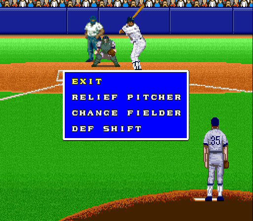Super Bases Loaded 3: License to Steal (SNES) screenshot: Time out while pitching