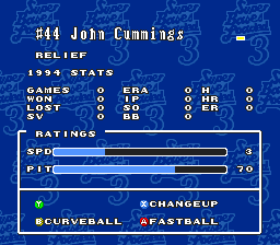 Super Bases Loaded 3: License to Steal (SNES) screenshot: Details on a player