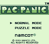 Pac-Attack (Game Boy) screenshot: Title screen and main menu