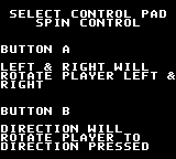 720º (Game Boy Color) screenshot: Choose your spin control option.