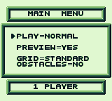 WildSnake (Game Boy) screenshot: Main menu