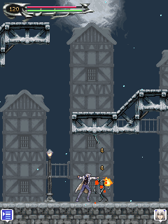 Castlevania: Dawn of Sorrow (J2ME) screenshot: Fighting a skeleton