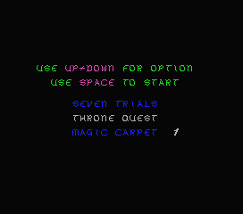 Master of the Lamps (MSX) screenshot: Main menu