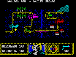 The Dark (ZX Spectrum) screenshot: Level 1: Level map initial screen.