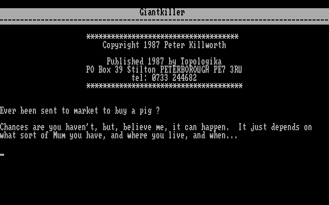 Giant Killer (DOS) screenshot: Title and introduction