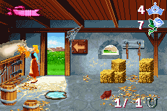 Disney's Cinderella: Magical Dreams (Game Boy Advance) screenshot: In the stable; we need to feed the horse so that the gate opens.