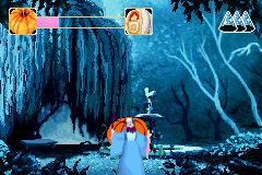 Disney's Cinderella: Magical Dreams (Game Boy Advance) screenshot: The fairy must burst bubbles of a certain colour to transform the pumpkin, the animals and Cinderella.