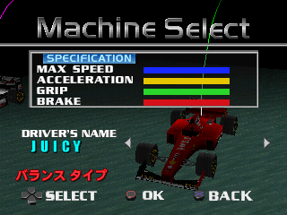RC de GO! (PlayStation) screenshot: Quick Race Mode. Machine Select.