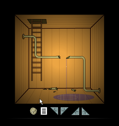 Submachine 1: The Basement (Browser) screenshot: I'm not sure what is leaking out of this pipe, but it doesn't look like water. But this is the Submachine world and we will meet yet stranger things here.