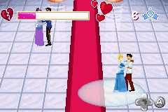 Disney's Cinderella: Magical Dreams (Game Boy Advance) screenshot: Dancing game: Cinderella and the prince need to stay in the spot light and must perform figures.