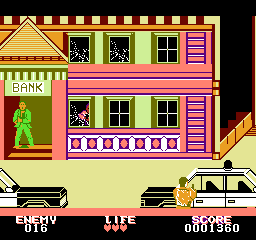 Crime Busters (NES) screenshot: Some criminals will appear at the door.