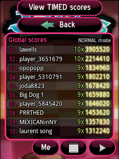 Jewels (Android) screenshot: Global high score score list
