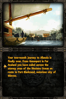 Fighting Fantasy: The Warlock of Firetop Mountain (Nintendo DS) screenshot: You then set sail for Allansia...