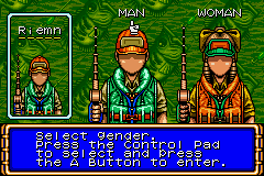 American Bass Challenge (Game Boy Advance) screenshot: Selecting gender