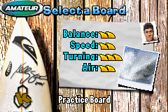 Kelly Slater's Pro Surfer (Game Boy Advance) screenshot: Choosing a board
