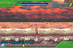 Kelly Slater's Pro Surfer (Game Boy Advance) screenshot: Surfing under a blood-red sky