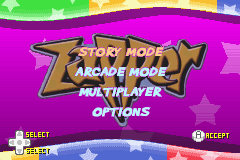 Zapper: One Wicked Cricket! (Game Boy Advance) screenshot: Main menu