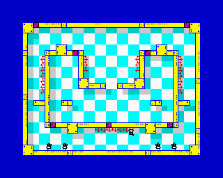 Gravibots (ZX Spectrum) screenshot: Level 1:<br> After picking the second trap, waiting for the moment to place it right bellow the spikes.