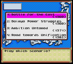 Nobunaga's Ambition (SNES) screenshot: At what time do you wish to start.