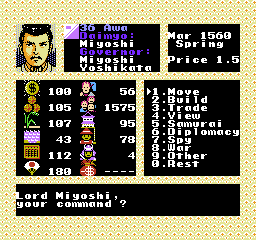 Nobunaga's Ambition II (NES) screenshot: Command Screen