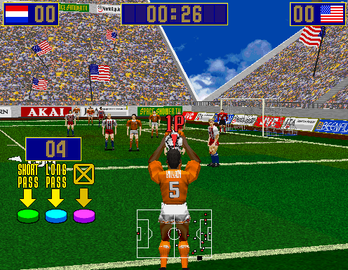 Virtua Striker (Arcade) screenshot: Throw in