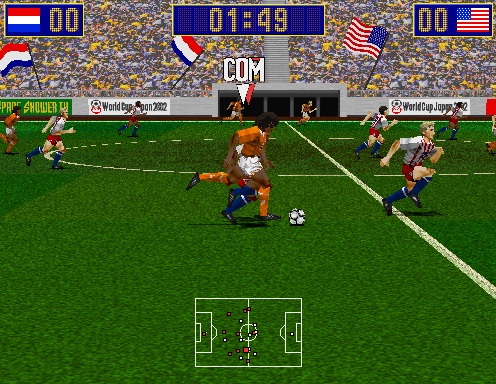 Virtua Striker (Arcade) screenshot: Close up of player with ball