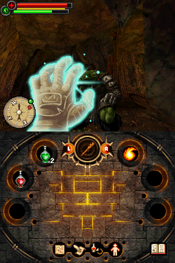 Fighting Fantasy: The Warlock of Firetop Mountain (Nintendo DS) screenshot: You can use weapons or sling spells at your enemies.