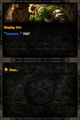 Fighting Fantasy: The Warlock of Firetop Mountain (Nintendo DS) screenshot: I hate to disturb his nap, but he's got the key I need.