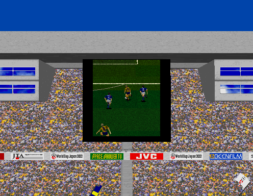 Virtua Striker (Arcade) screenshot: After a win replays are shown on the screen