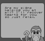 Mole Mania (Game Boy) screenshot: We find the person who's set up the helpful signs
