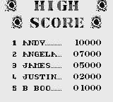 Choplifter II: Rescue Survive (Game Boy) screenshot: The high scores