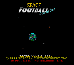 Space Football: One on One (SNES) screenshot: A codeword is given to resume play at a later time