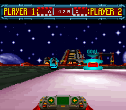 Space Football: One on One (SNES) screenshot: In one of the goal zones with no hoverball