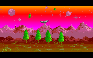 Sophelie (Amiga) screenshot: Some of the enemies are pretty bizarre, like these killer pine trees.