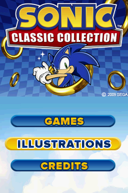 Sonic Classic Collection (Nintendo DS) screenshot: Title screen with main menu.