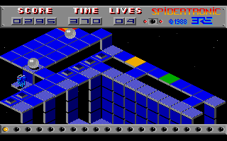 Spidertronic (Amiga) screenshot: Being chased by a grey ball