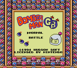 Bomber Man GB (Game Boy) screenshot: On the SGB, there is the option of playing the normal game or playing a multi-player battle mode.