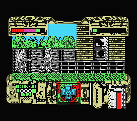 Mambo (MSX) screenshot: Moving along in their base.