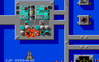 SideWinder (Atari ST) screenshot: Blowing the base up.
