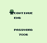 Bomber Man GB (Game Boy) screenshot: Continue or end? There is my password.