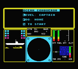 Ocean Conqueror (MSX) screenshot: Title screen and main menu