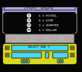 Las Vegas Video Poker (MSX) screenshot: Select a coin value