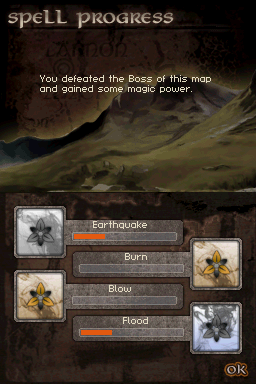 Elemental Masters (Nintendo DSi) screenshot: After defeating certain boss monsters you gain new magic powers.