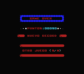 Hiper Tronic (MSX) screenshot: I lost all my lives. Game over. I have a new record. Play again?